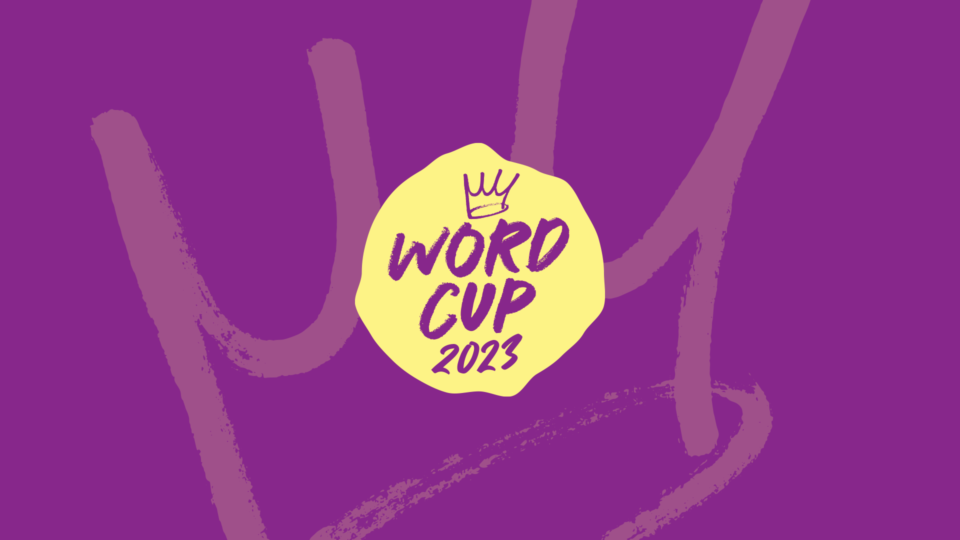 A yellow circle on a faded yellow crown on a purple background. The circle reads Word Cup 2023